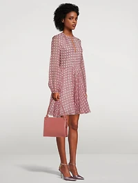 Silk Georgette Mini Dress Trellis Print