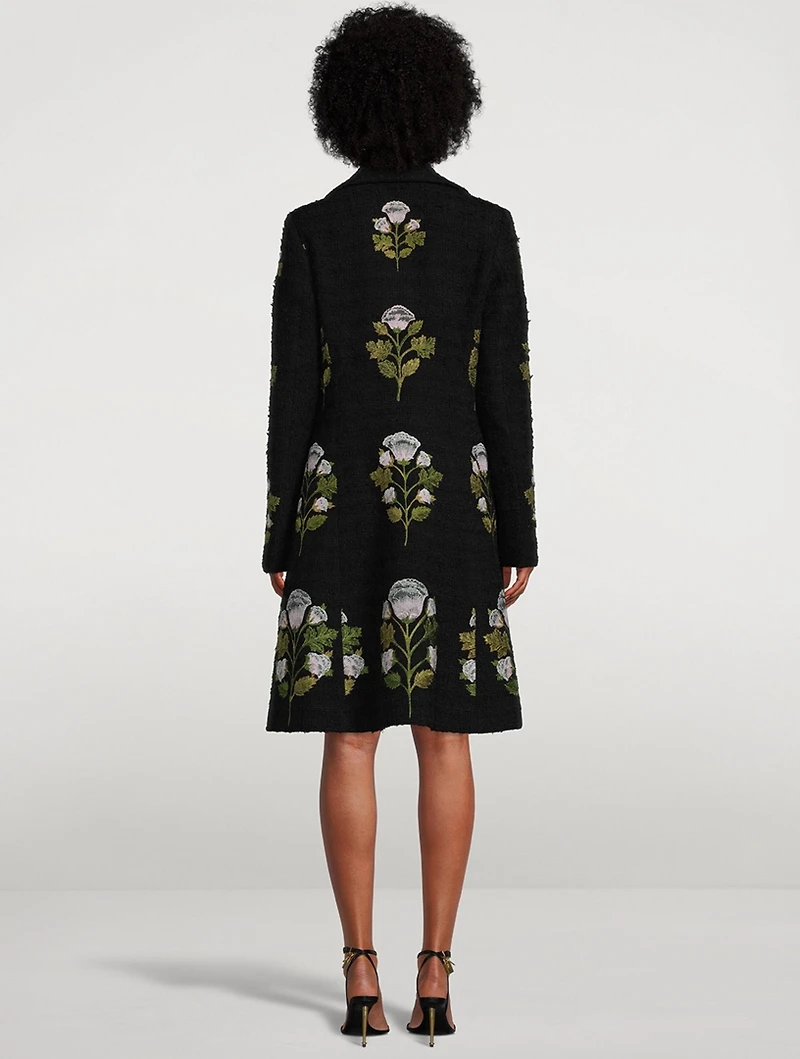 Floral-Embroidered Tweed Bouclé Coat