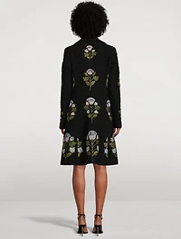 Floral-Embroidered Tweed Bouclé Coat