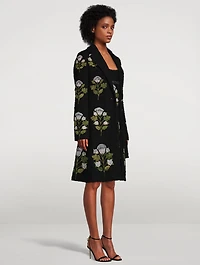 Floral-Embroidered Tweed Bouclé Coat