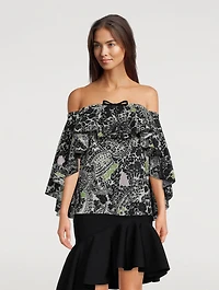 Off-The-Shoulder Poplin Top Floral Print