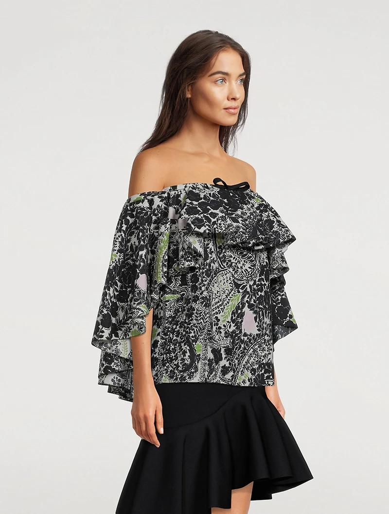 Off-The-Shoulder Poplin Top Floral Print