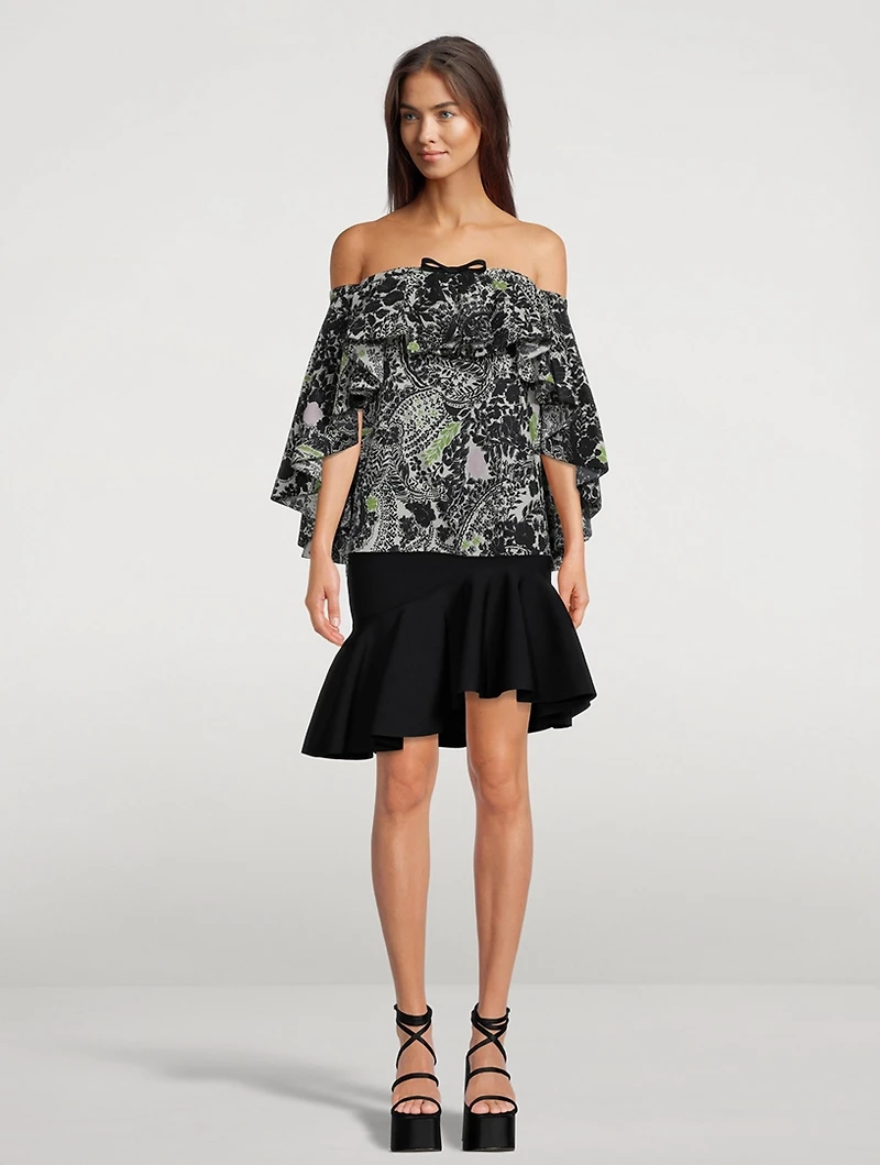 Off-The-Shoulder Poplin Top Floral Print