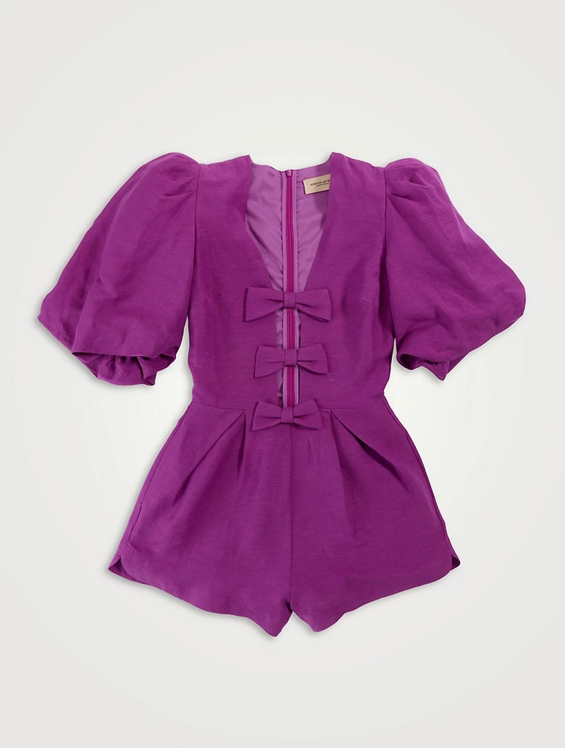 Fantasy Bow-Trimmed Linen Playsuit