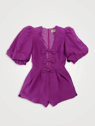 Fantasy Bow-Trimmed Linen Playsuit