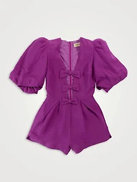Fantasy Bow-Trimmed Linen Playsuit