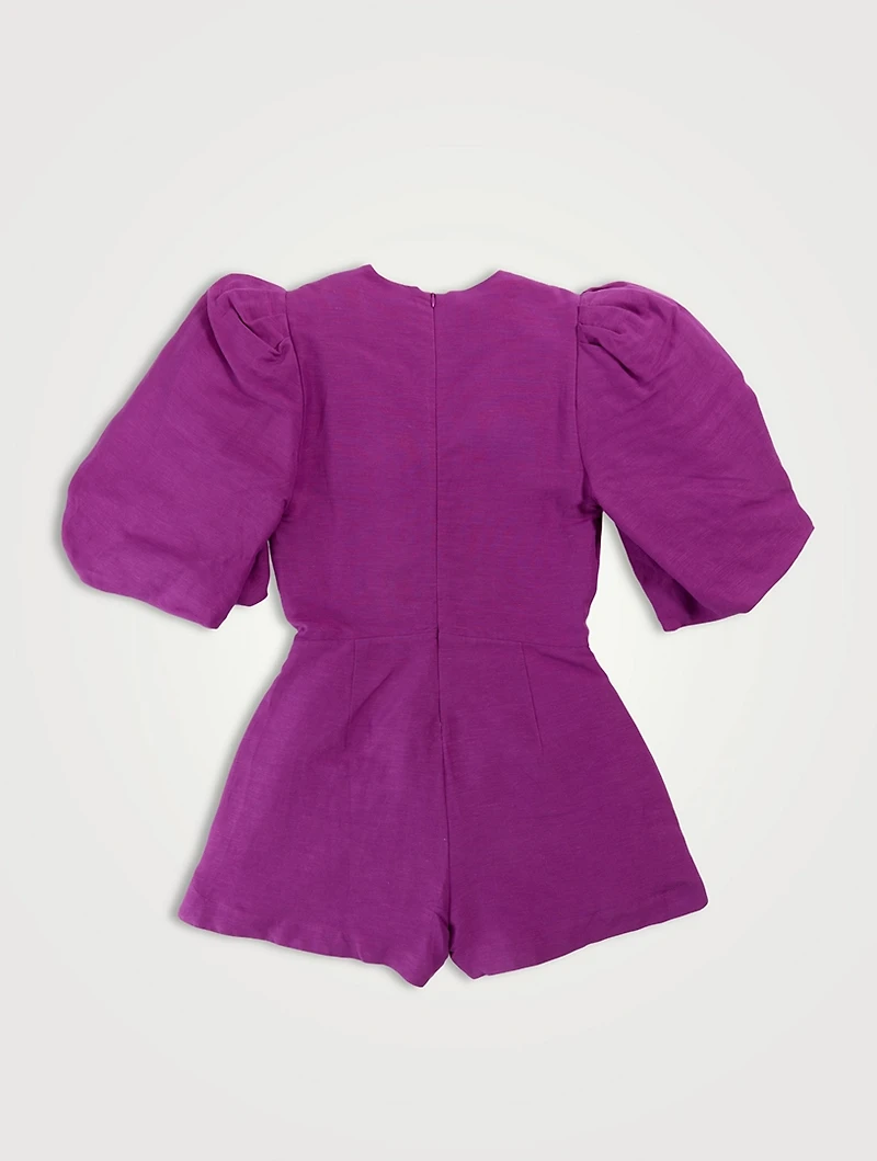 Fantasy Bow-Trimmed Linen Playsuit