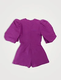 Fantasy Bow-Trimmed Linen Playsuit