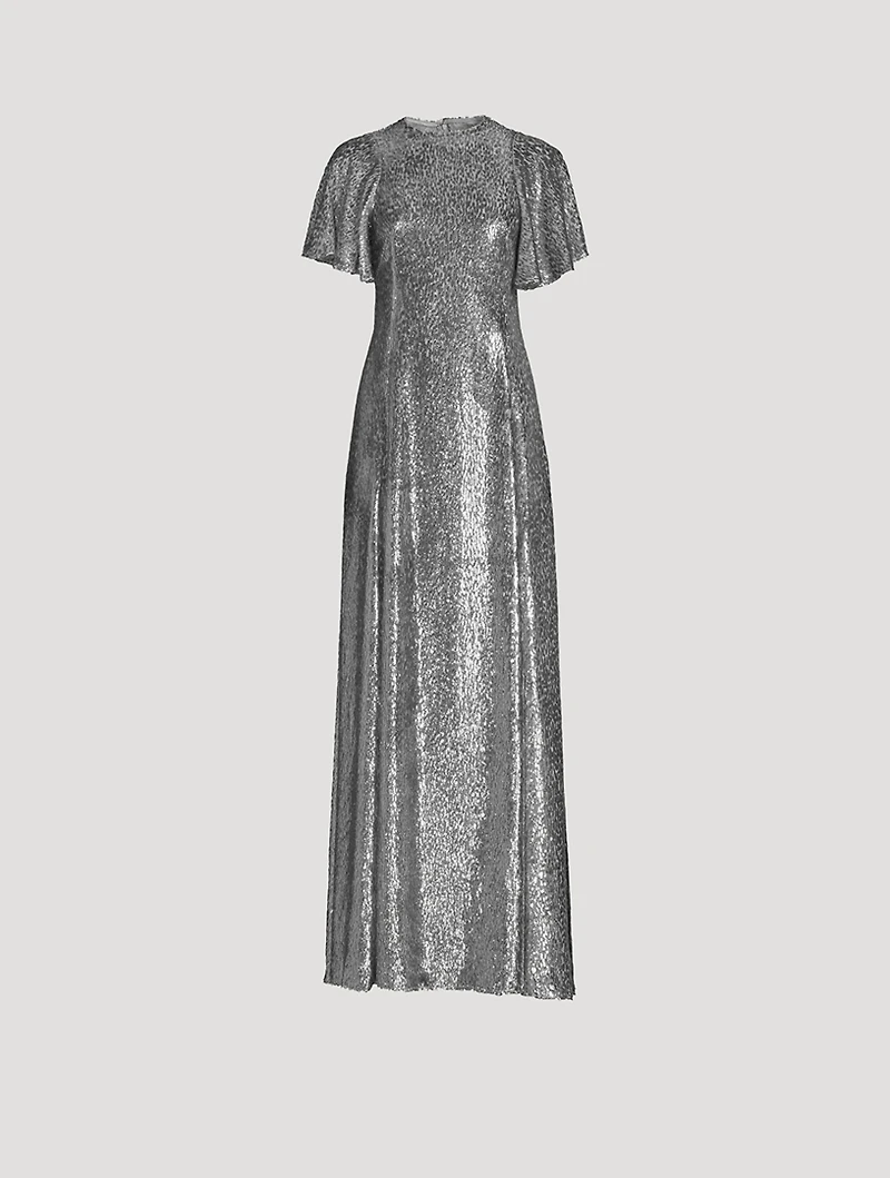 The Midnight Tremors Metallic Flutter-Sleeve Gown