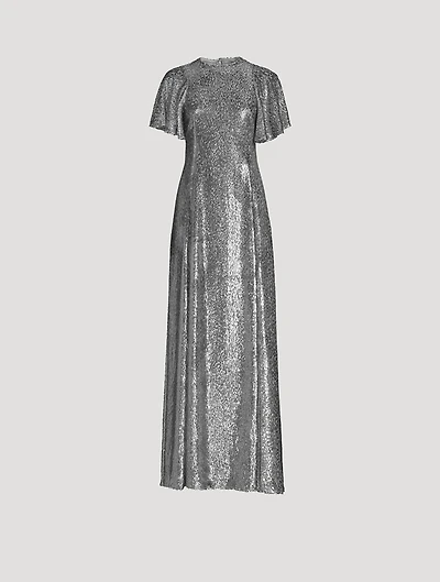 The Midnight Tremors Metallic Flutter-Sleeve Gown