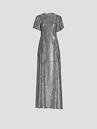 The Midnight Tremors Metallic Flutter-Sleeve Gown