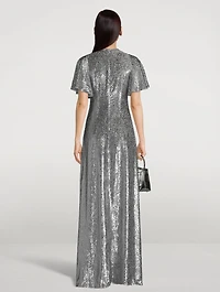 The Midnight Tremors Metallic Flutter-Sleeve Gown