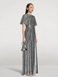 The Midnight Tremors Metallic Flutter-Sleeve Gown