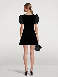 Woof Moon Puff-Sleeve Velvet Mini Dress