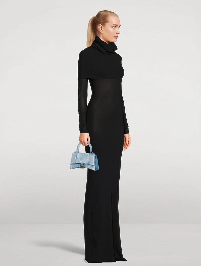 XS Hourglass Denim-Effect Leather Top Handle Bag