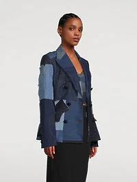 Patchwork Denim Double-Breasted Blazer