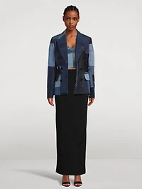 Patchwork Denim Double-Breasted Blazer