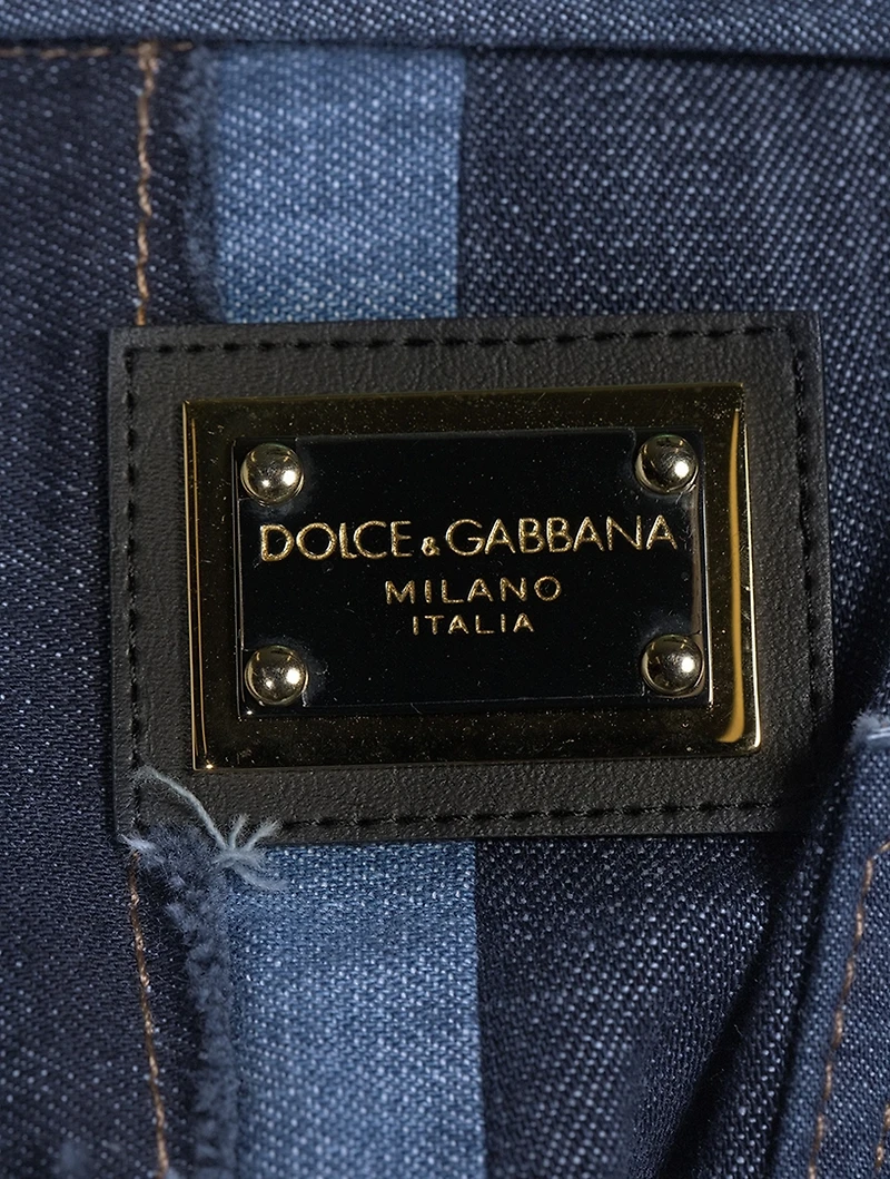 Patchwork Denim Double-Breasted Blazer