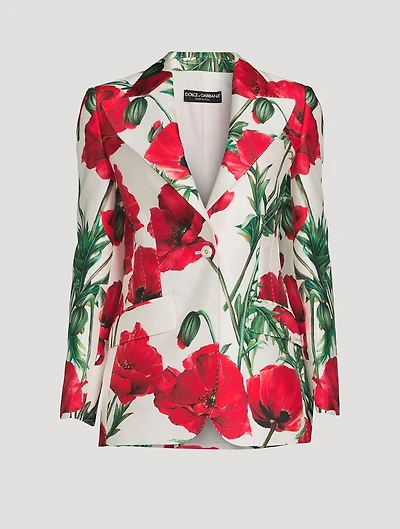 Silk-Blend Blazer Poppy Print