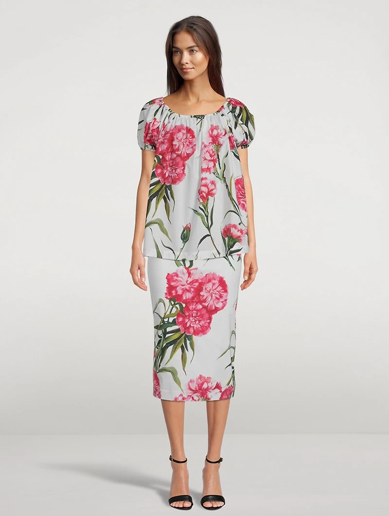 Poplin Pencil Skirt Carnation Print