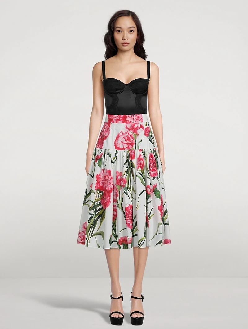 Poplin Midi Skirt Carnation Print