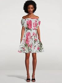 Off-The-Shoulder Mini Dress Carnation Print