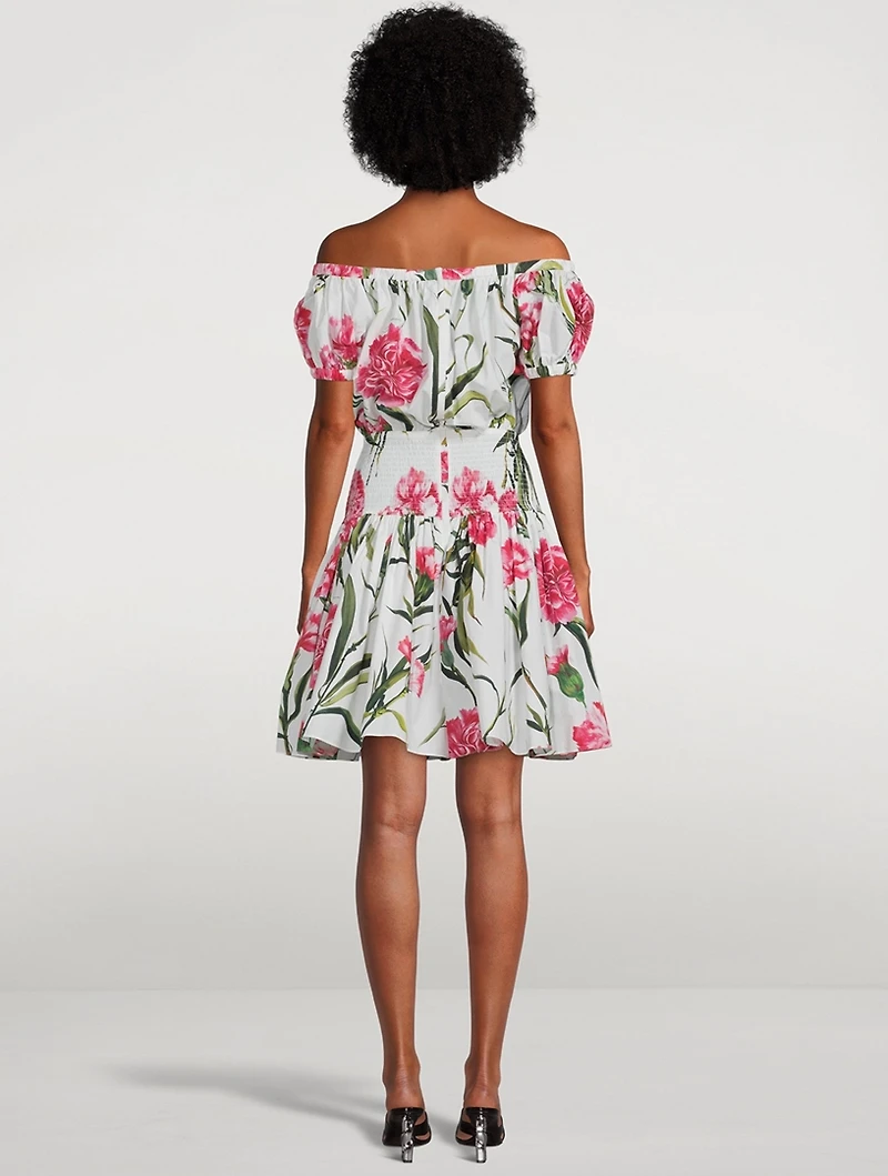 Off-The-Shoulder Mini Dress Carnation Print