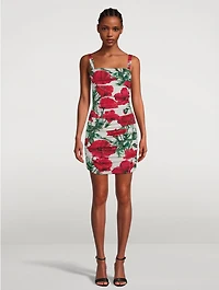 Draped Silk Charmeuse Mini Dress Poppy Print