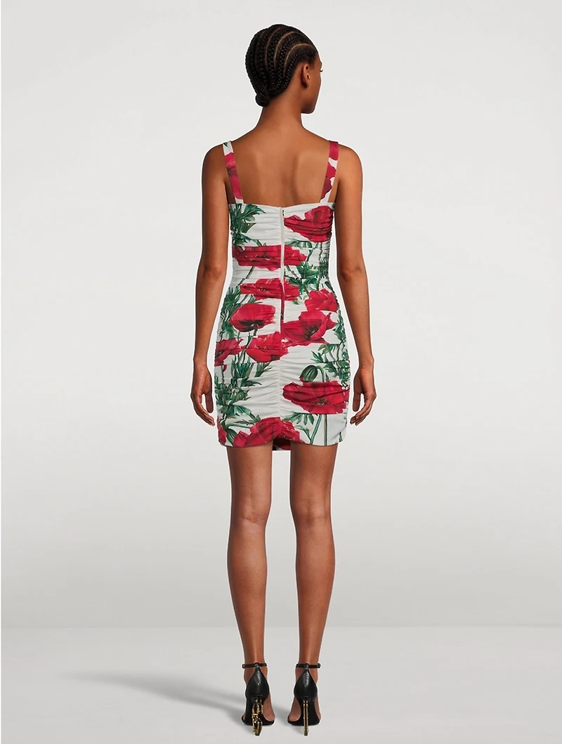 Draped Silk Charmeuse Mini Dress Poppy Print