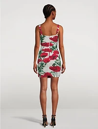 Draped Silk Charmeuse Mini Dress Poppy Print