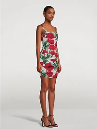 Draped Silk Charmeuse Mini Dress Poppy Print