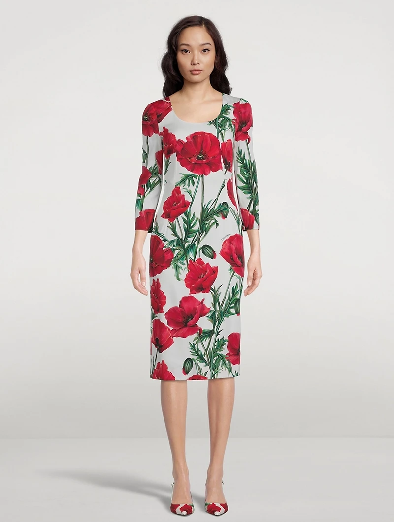Silk Charmeuse Midi Dress Poppy Print