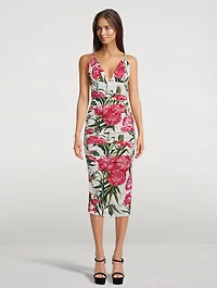 Draped Silk Charmeuse Midi Dress Carnation Print