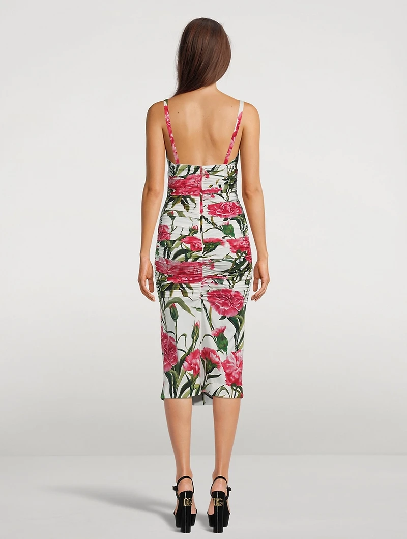 Draped Silk Charmeuse Midi Dress Carnation Print