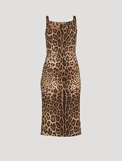Stretch-Silk Midi Dress Leopard Print