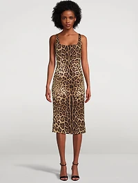 Stretch-Silk Midi Dress Leopard Print