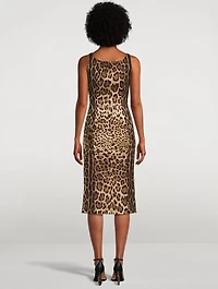 Stretch-Silk Midi Dress Leopard Print