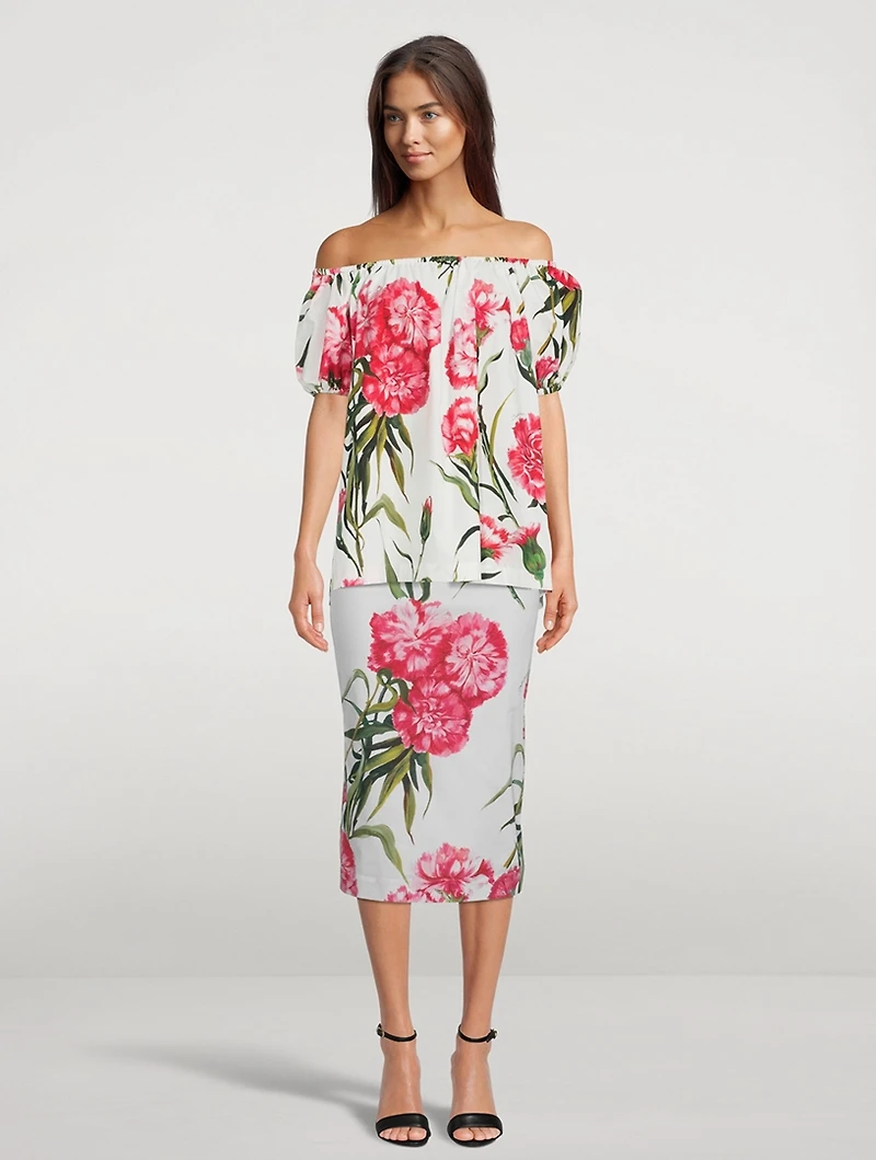 Off-The-Shoulder Blouse Carnation Print
