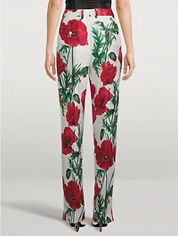 Silk Shantung Trousers Poppy Print