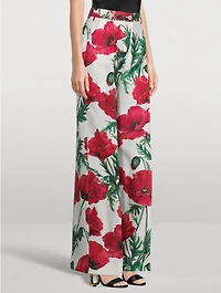 Silk Shantung Trousers Poppy Print