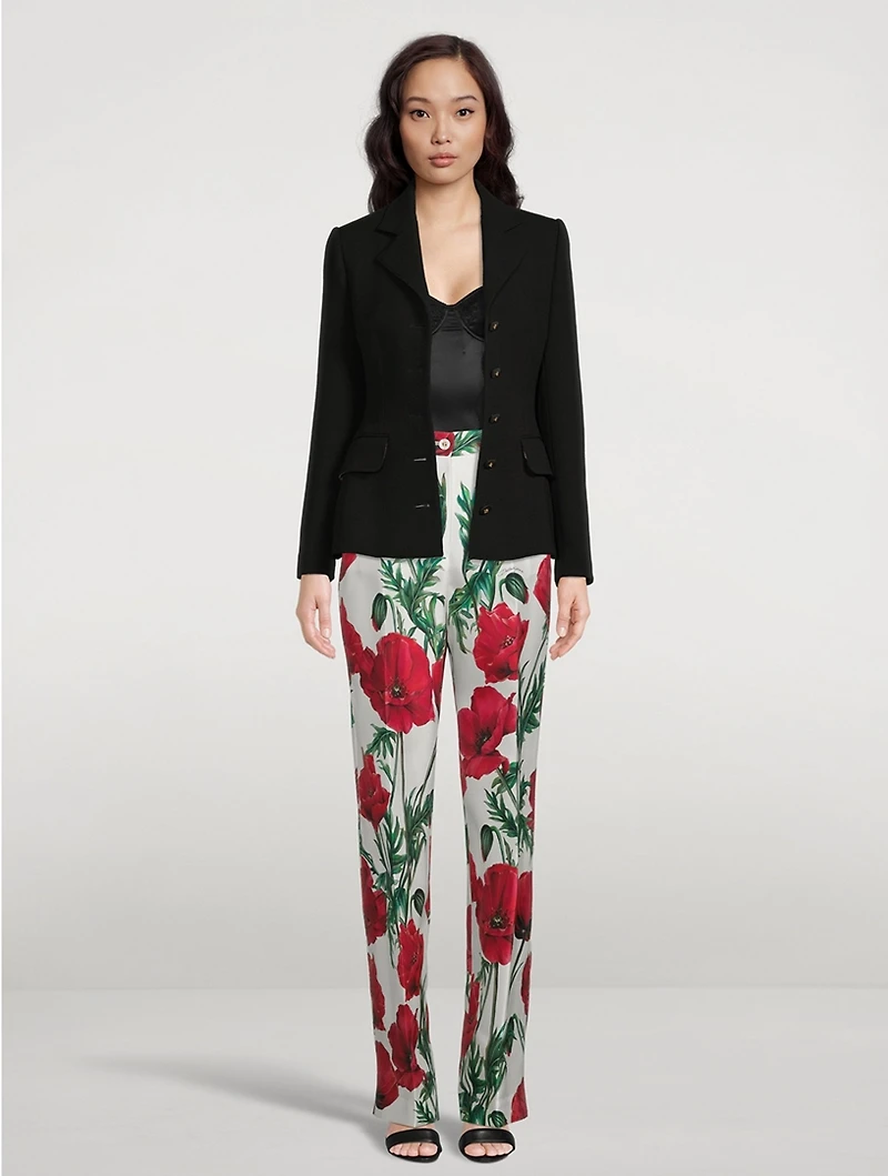 Silk Shantung Trousers Poppy Print