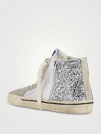 Slide Glitter, Suede And Mesh High-Top Sneakers