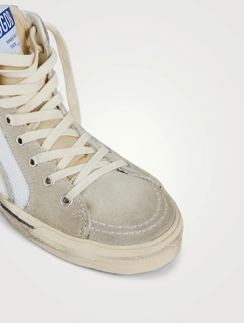 Slide Glitter, Suede And Mesh High-Top Sneakers