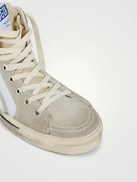 Slide Glitter, Suede And Mesh High-Top Sneakers