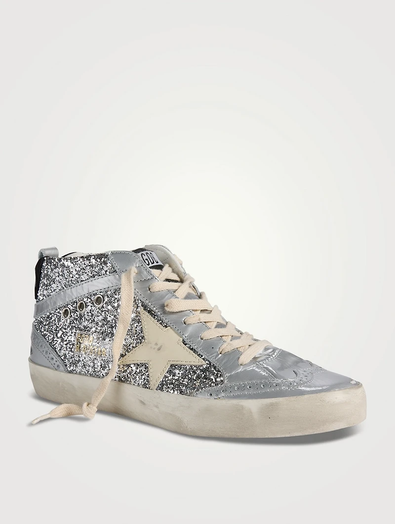 Mid-Star Glitter Leather Sneakers