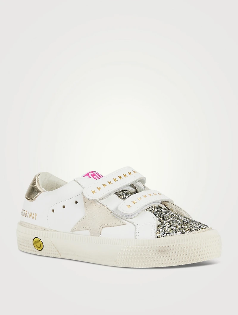 Kids May School Leather Embellished Sneakers With Suede Star