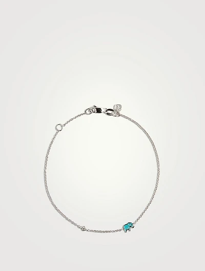 14K Gold Enamel Elephant Chain Bracelet With Diamond