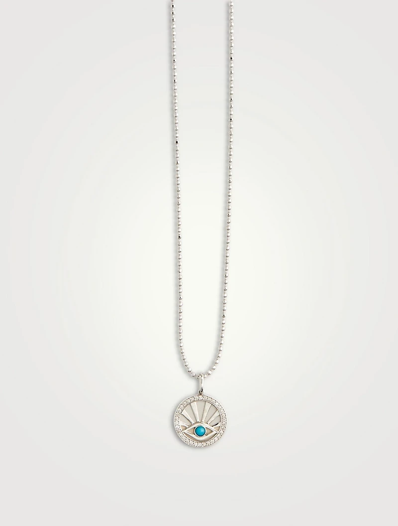 14K White Gold Evil Eye Pendant Necklace