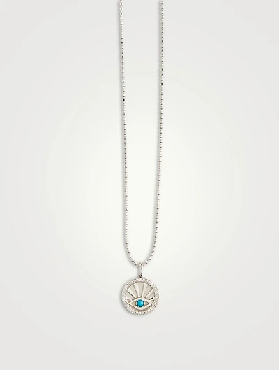 14K White Gold Evil Eye Pendant Necklace