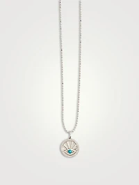 14K White Gold Evil Eye Pendant Necklace